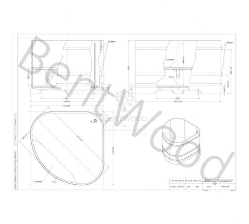 Купель угловая, сращенные ламели из лиственницы, 1.37x1.37 H1