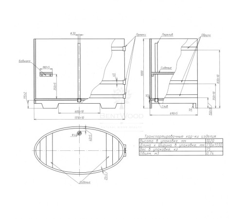 Купель овальная, дуб 0.69x1.31