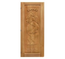 Дверь для бани резная из массива (липа) Медведь 70х190см