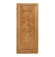 Дверь для бани резная из массива (липа) Медведь 70х190см