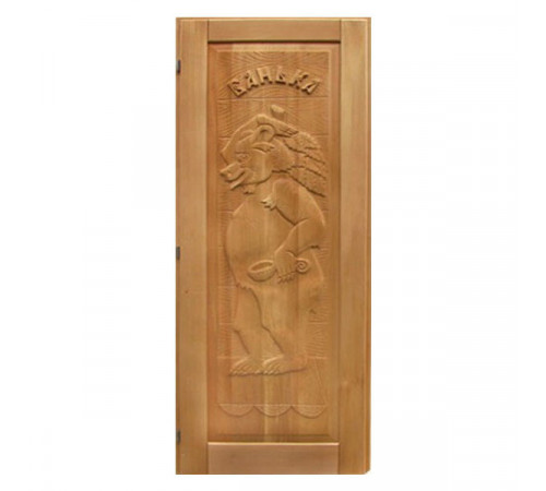 Дверь для бани резная из массива (липа) Медведь 70х190см