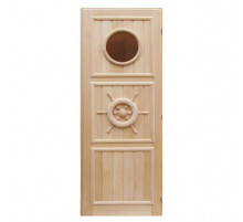 Дверь для бани резная из массива (липа) Штурвал 70х190см