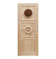 Дверь для бани резная из массива (липа) Штурвал 70х190см