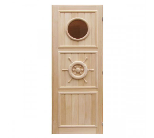 Дверь для бани резная из массива (липа) Штурвал 70х190см