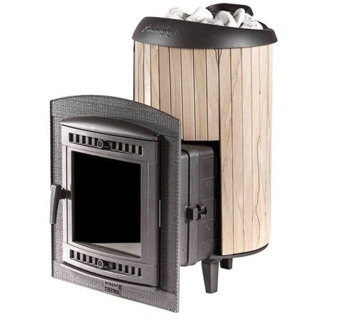 Печь банная Атмосфера L ламели "Окаменевшее дерево" перенесенный рисунок