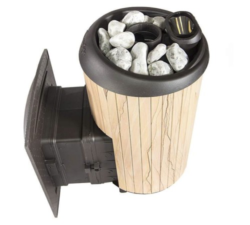 Печь банная Атмосфера L ламели "Окаменевшее дерево" перенесенный рисунок