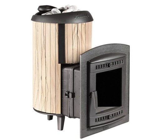 Печь банная Атмосфера L ламели "Окаменевшее дерево" перенесенный рисунок