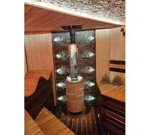 Печь банная Атмосфера L ламели "Окаменевшее дерево" перенесенный рисунок