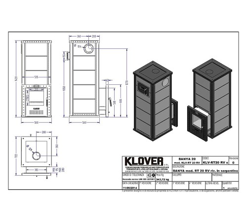 Дровяная печь для бани Klover KLV RT 20 RV