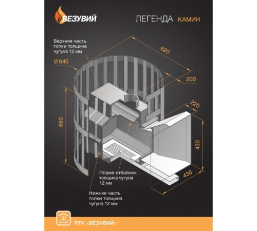 Дровяная печь ВЕЗУВИЙ ЛЕГЕНДА КОВКА 28 (205)