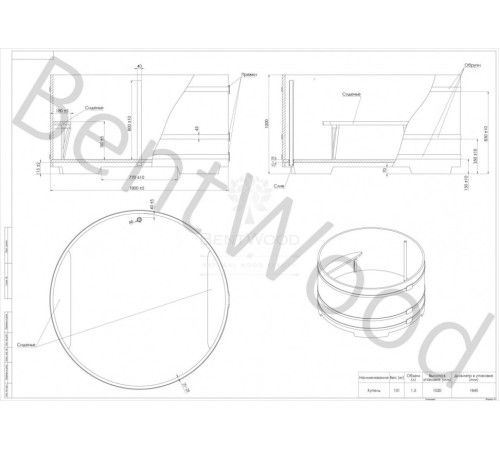 Купель круглая, лиственница, диаметр 1.80