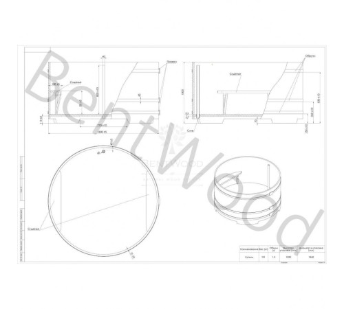 Купель круглая, дуб, диаметр 1.80