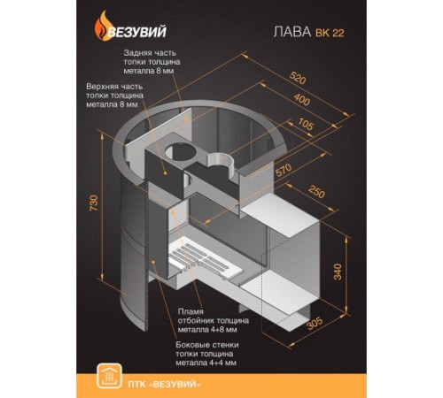 Дровяная печь ВЕЗУВИЙ ЛАВА 22 (220)