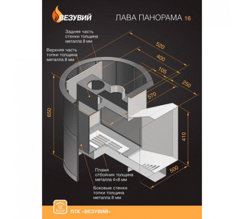 Дровяная печь ВЕЗУВИЙ ЛАВА 16 Панорама
