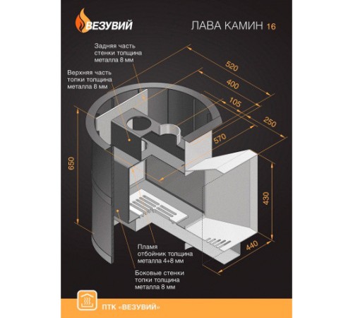 Дровяная печь ВЕЗУВИЙ ЛАВА 16 (205)