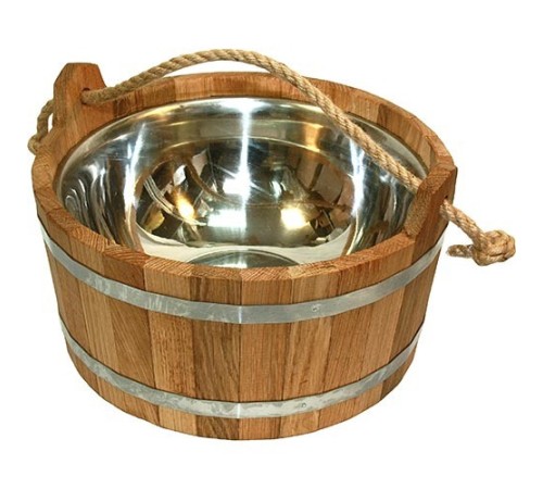 Шайка с вставкой из нержавейки и веревкой 7,5 литров, дуб