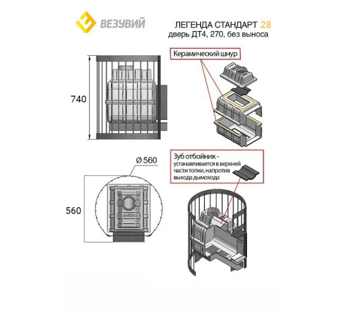 Дровяная печь ВЕЗУВИЙ Легенда Ковка 28 (270) Б/В