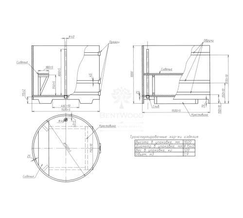 Купель круглая, сращенные ламели из лиственницы, диаметр 1.50