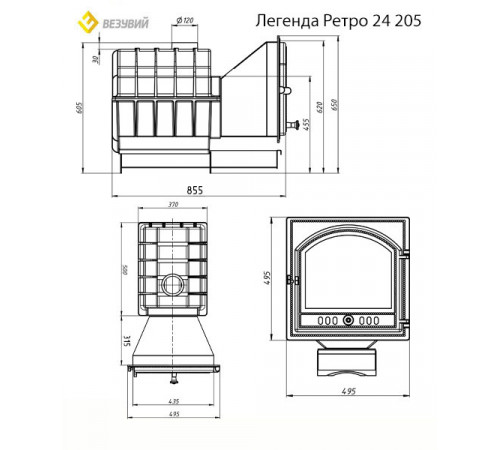 Чугунная печь ВЕЗУВИЙ Легенда Ретро 24 (205)