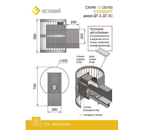 Дровяная печь ВЕЗУВИЙ СКИФ Стандарт 12 (ДТ-3)