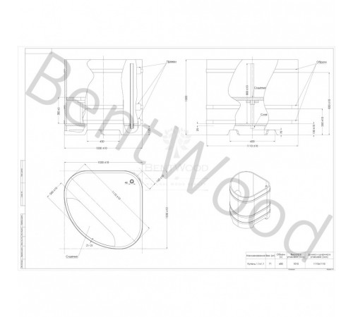 Купель угловая из дуба 1,03х1,03 H=1,0