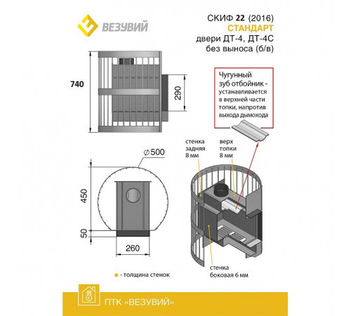 Дровяная печь ВЕЗУВИЙ СКИФ Стандарт 22 (ДТ-4) б/в