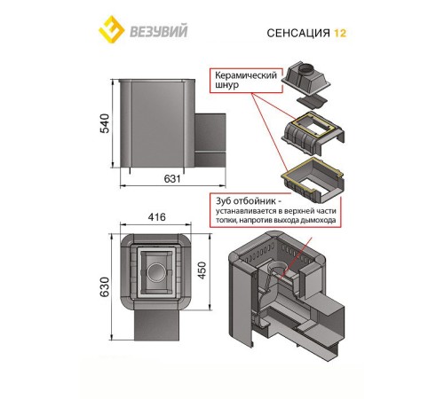 Чугунная печь ВЕЗУВИЙ Сенсация 12 Антрацит (220)