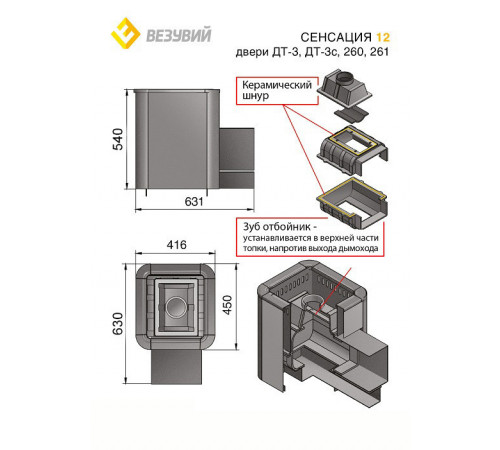 Чугунная печь ВЕЗУВИЙ Сенсация 12 Антрацит (ДТ-3)