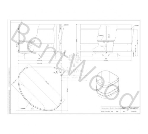 Купель угловая из лиственницы 1,37х1,37 H=1,10