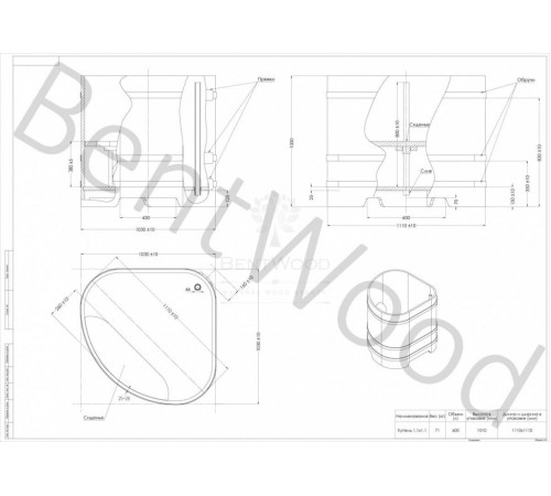 Купель угловая, сращенные ламели из лиственницы, 1.03x1.03 H1