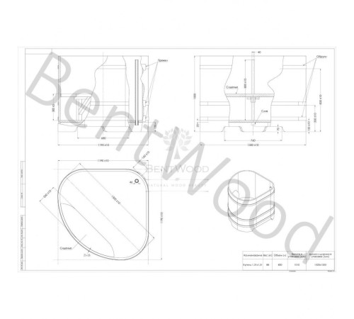 Купель угловая, сращенные ламели из лиственницы, 1.19x1.19 H1